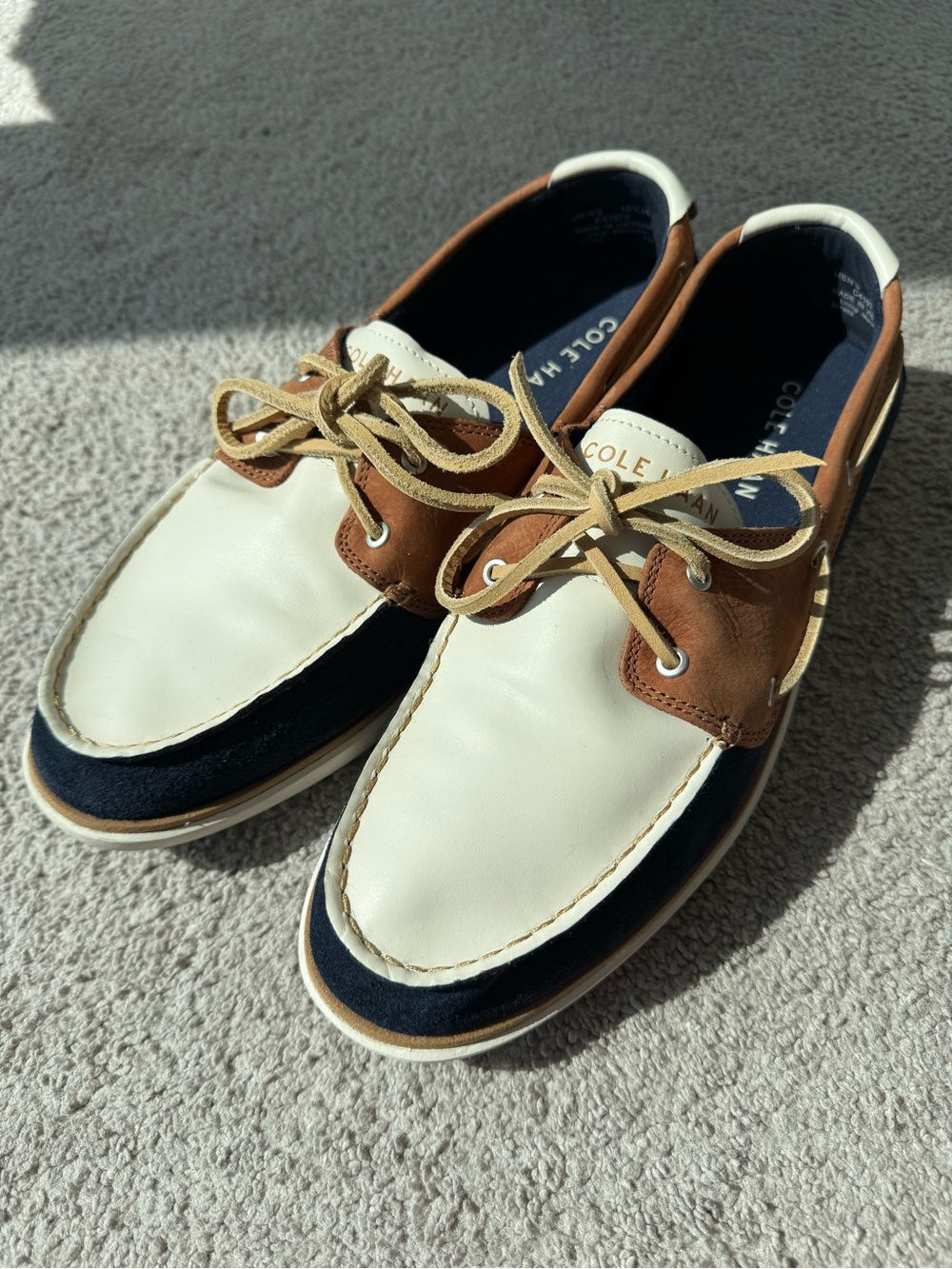 Cole Haan Men’s Tri-Panel Boat Shoes - White, Navy, Brown
